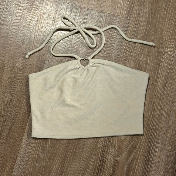 Rhinestone heart terry cloth halter crop top - Picture 1 of 2